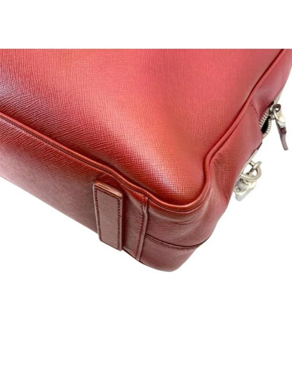 Prada Business Briefcase Handbag Triangle Logo Saffiano Leather Red Document